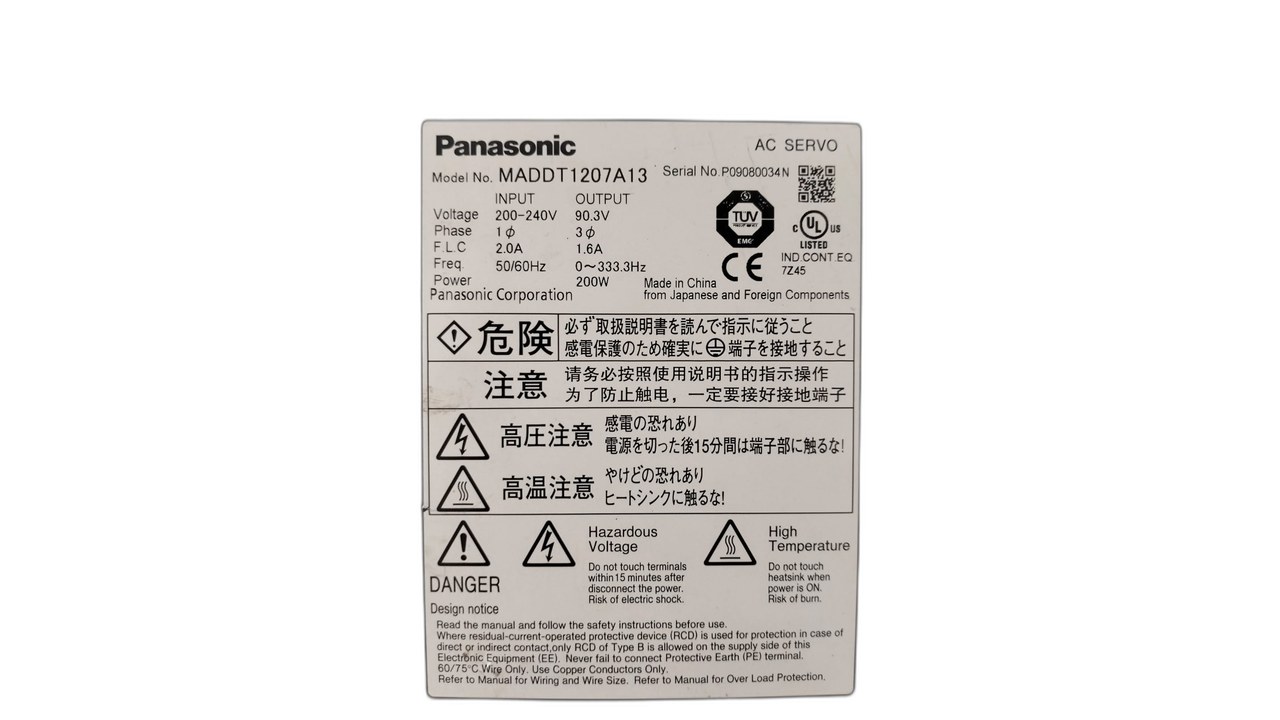 PANASONIC MADDT1207A13 Servo Drive 1 PHASE 200 W 200-240V