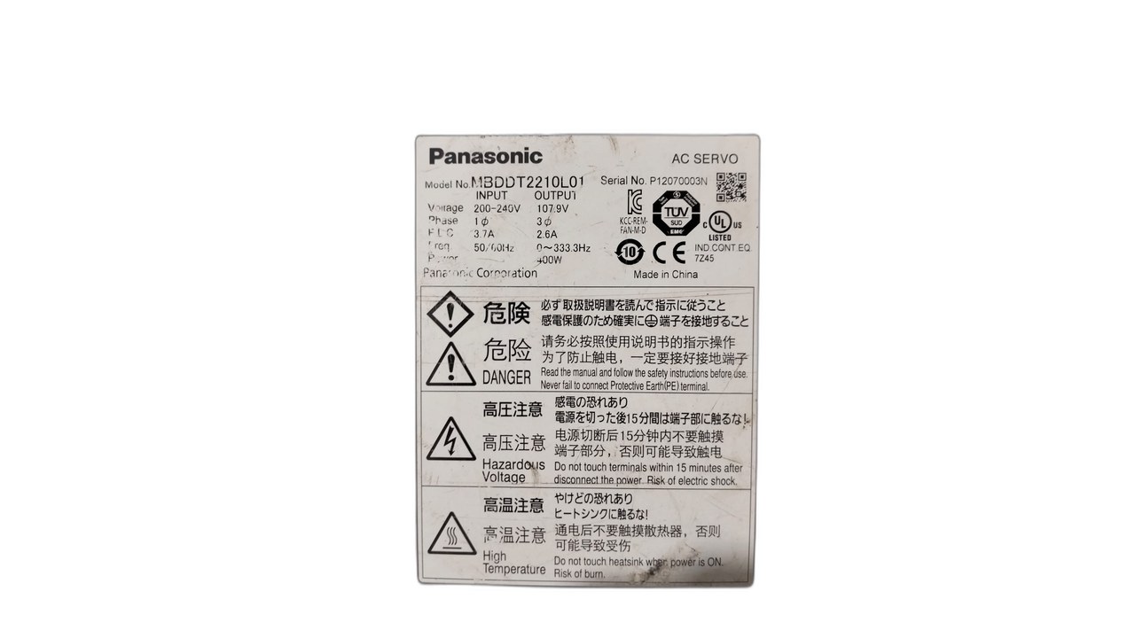 PANASONIC MBDDT2210L01 Servo Drive 3 PHASE 400 W 200-240V