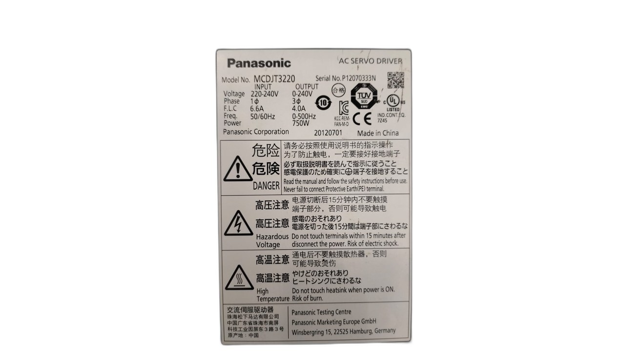 PANASONIC MCDJT3220 (A5 LIQI) Servo Drive 3 PHASE 750 W 200-230V